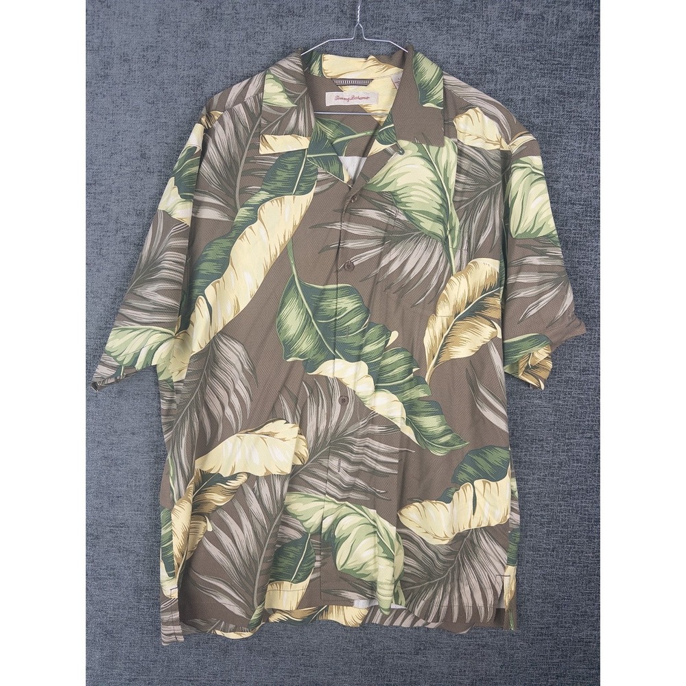 Tommy Bahama Shirt‎ Mens L Hawaiian 100% Silk Leaf Print Aloha Resort